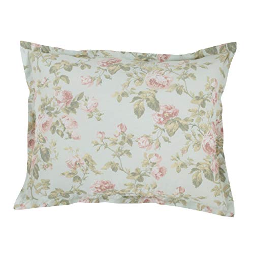 Laura Ashley Home - King Comforter Set, Reversible Cotton Bedding, Includes Matching Shams with Bonus Euro Shams & Throw Pillows (Madelynn Pastel Blue, King) Laura Ashley