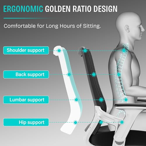 SUNNOW Office Chair, Ergonomic Computer Desk Chair, Sturdy Executive Task Chair - Adjustable Lumbar Support, Flip-up Arms, Tilt Function, Comfy Wide Seat, Swivel Mesh Home Office Desk Chairs (Black) SUNNOW