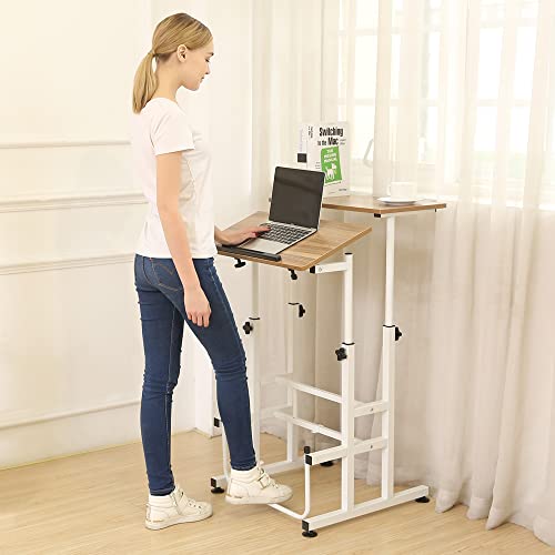 SDADI L101XWFDT Adjustable-Height Steel-Framed Mobile Standing Office Computer Desk with 2 Tiers and Lockable Caster Wheels, Dark Grain SDADI
