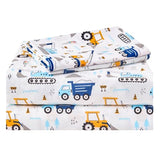 lasoftan Kids Sheet Set Full Size, Boys Full Sheet Set with White Car Pattern，Breathable Silky Soft Microfiber Kids Fitted Sheet lasoftan