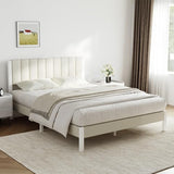 Novilla Full Bed Frame with Piano Keys Headboard and Footboard, Metal Platform Bed Frames Full Size, No Box Spring Needed, Easy Assembly, Steel Slats Support, Velvet White Novilla
