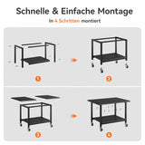 niffgaff Printer Stand with Lockable Wheels, 2-Tier Rolling Printer Cart with Storage Shelf, Compact Wood & Metal Printer Table for Home Office, Black, 20.1'' ×15.4'' ×14.6''