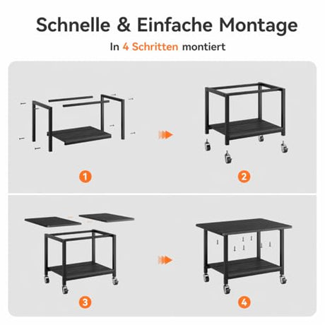 niffgaff Printer Stand with Lockable Wheels, 2-Tier Rolling Printer Cart with Storage Shelf, Compact Wood & Metal Printer Table for Home Office, Black, 20.1'' ×15.4'' ×14.6'' niffgaff