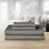 Elegant Comfort Luxurious 1500 Premium Hotel Quality Microfiber Three Line Embroidered Softest 4-Piece Bed Sheet Set, Wrinkle and Fade Resistant, Twin/Twin XL, Gray Elegant Comfort