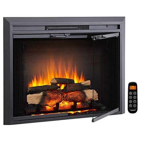 LegendFlame® Damon 35" W Electric Fireplace Insert with Glass Door and Mesh Screen (EF264B), Fireplace Heater 750/1500W, Fire Crackling Sound, Remote Control. Legend Flame