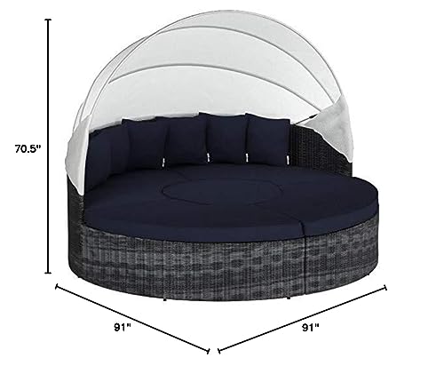 Modway Summon Outdoor Patio Daybed with Canopy and Sunbrella Cushions in Canvas Navy Modway