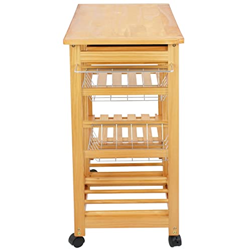 Nova Microdermabrasion Rolling Kitchen Island with Storage and Utility Wood Tabletop, Wood Mobile Kitchen Island Serving Cart on Wheels with Towel Rack for Home, Dining Room, Restaurant - WoodArtSupply