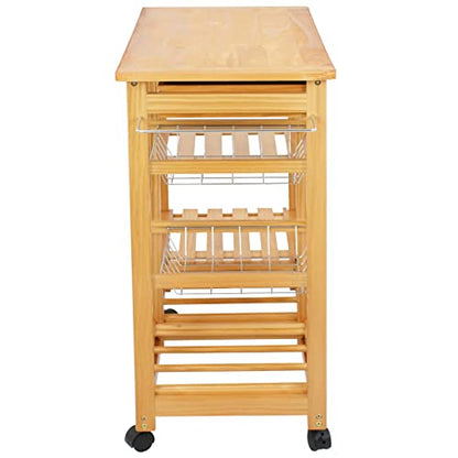 Nova Microdermabrasion Rolling Kitchen Island with Storage and Utility Wood Tabletop, Wood Mobile Kitchen Island Serving Cart on Wheels with Towel Rack for Home, Dining Room, Restaurant - WoodArtSupply