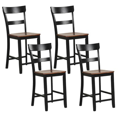 Giantex Farmhouse Wooden Bar Stools Set of 4 - 24.5" Counter Height Dining Chairs in Black