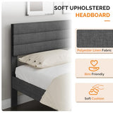 VINGLI Platform Bed Frame Queen Size with Linen Fabric Headboard,Modern Panel Low Profile Bed with Upholstered & Sturdy Slats Support for Bedroom, Mattress Foundation, Dark Gray VINGLI