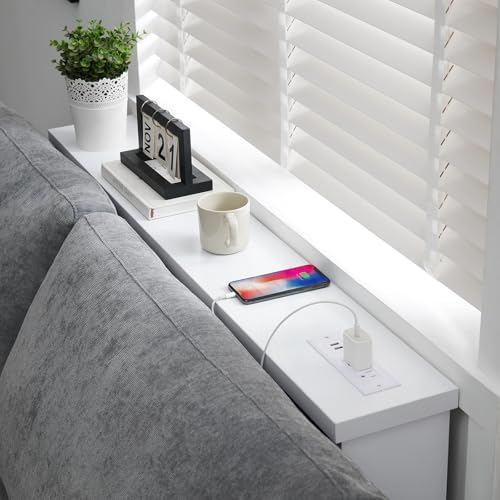 ZGREN Narrow Sofa Table with Outlet and USB Port, Behind Couch Table Skinny Console Table with Charging Station Thin and Long Slim Entryway Table for Living Room, Hallway, Entry Hall, Foyer, White ZGREN