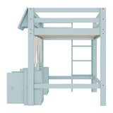 Harper & Bright Designs Twin Size Low Loft Bed for Kids, Solid Wood Loft Bed Frame with Built-in Bookshelf, Storage Shelf, Curtain, Guardrail and Ladder for Boys Girls, Easy Assembly, Light Blue Harper & Bright Designs