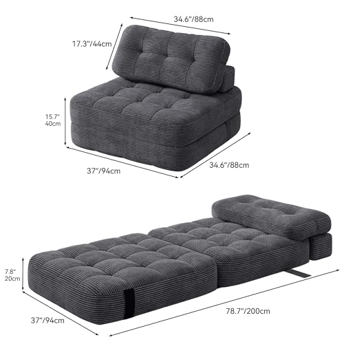 YITAHOME Folding Sofa Bed, Convertible Sleeper Chair with Pillow Foldable Mattress with Back Support, Portable Fold Out Chair Bed Comfy Floor Sofa Lounge for Living Room Bedroom, Dark Grey YITAHOME