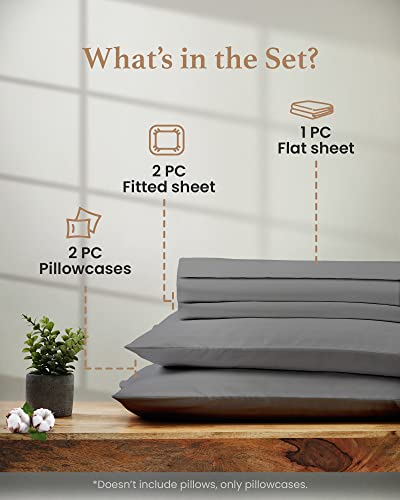 Good Sleep Bedding Split King Sheets Set, 100% Egyptian Cotton, Luxury Sateen Sheets, 5 Piece, 2 Fitted - 16" Deep Pocket, Light Gray Good Sleep Bedding