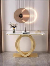Modern Geometric Console Table with Easy-to-Clean Sintered Stone Top, Narrow Entryway Sofa Table for Hallway, Living Room, Foyer, Entrance(Brown+White,39.3"/100cm) wihgony
