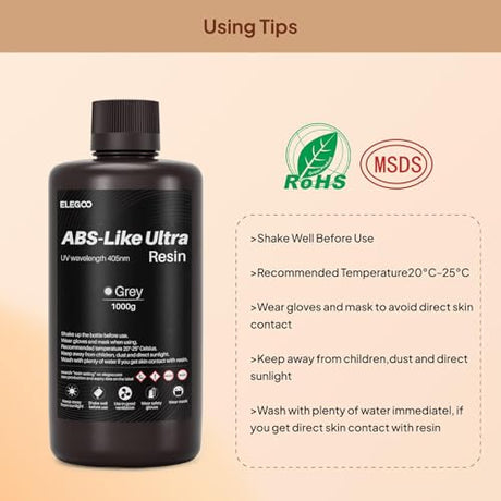 ELEGOO ABS-Like Ultra Photopolymer 3D Printer Resin, 365-405nm UV-Curing Resin, Fluorescent Colors, High Toughness, Compatible with Mars Saturn Jupiter MSLA LCD DLP Resin 3D Printers, Neon-Peach 1KG ELEGOO