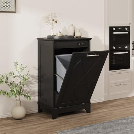 Halitaa Trash Cabinet Tilt Out Trash Cabinet, Free Standing 10-13 Gallon Recycling Trash Can Cabinet with Negative Ion and Deodorizing Function, for Kitchen Living Room Back Halitaa