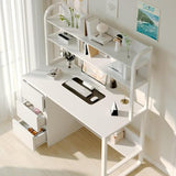 MaverickFurni 60 Inch Computer Desk with Shelves & Hutch, Home Office Desk with 3 Storage Drawers for Bedroom Work, Study Writing Table for Small Spaces, Adjustable feet, White MaverickFurni