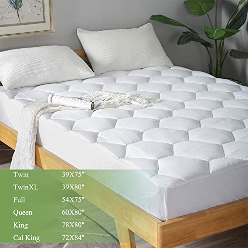 Queen Mattress Pad, 8-21" Deep Pocket Protector Ultra Soft Quilted Fitted Topper Cover Fit for Dorm Home Hotel -White Favorland