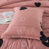 Caressma Love Pattern Girls Pink Comforter Set Twin Size, Cameo Brown Cute Love Heart Print Sexy Comforter Bedding Set for All Seasons, Geometric Soft Microfiber Comforter Set with Pillowcase Caressma