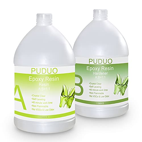 Epoxy Resin Crystal Clear Art 2 Gallon Kit for Coating, Casting, Resin Art, Jewelry, Tabletop, Bar Top, Live Edge Tables, Fast Curing 2 Part Epoxy Casting Resin Kit Puduo