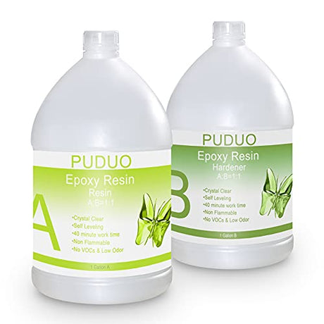 Epoxy Resin Crystal Clear Art 2 Gallon Kit for Coating, Casting, Resin Art, Jewelry, Tabletop, Bar Top, Live Edge Tables, Fast Curing 2 Part Epoxy Casting Resin Kit Puduo