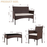 Shintenchi 4 Piece Outdoor Patio Furniture Set, Wicker Rattan Patio Conversation Set, Outdoor Chairs and Loveseat with Coffee Table for Porch, Yard & Poolside (Brown) Shintenchi