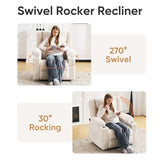 Oversized Power Recliner Chair with Massage and Heat, Swivel Rocker Recliner Chair for Adults with Arm Storage, Nursery Glider Recliner with Adjustable Headrest and Phone Stand, Side Pockets, Beige