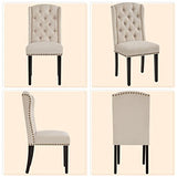 Yaheetech Dining Chairs Upholstered Fabric Chairs Tufted Kitchen Chairs with Solid Wood Legs, Nailhead Trims for Dining Room Kitchen and Restaurant, 1 Package of 2pcs, Beige Yaheetech