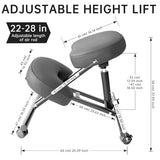 PU Leather Ergonomic Kneeling Chair, Adjustable Home and Office Stool with Thick Pads and Flexible Lockable Brake Wheels for Back Pain Relief（Dark Gray） DENGTELI