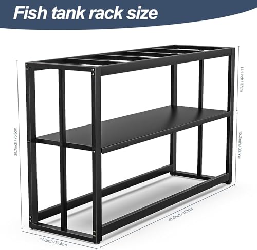 Fizgot Black Fish Tank Stand Metal Aquarium Stand 55-75 Gallon Aquarium Turtle Tank 48.4" x 14.8" x 29.1" Breeder Reptile Tank Stand - WoodArtSupply