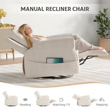 Maupvit Faux Shearling Recliner Chair - 360° Swivel Rocker with Adjustable Footrest and Backrest, Plush Upholstered Single Sofa for Small Spaces, for Living Room/Nursery/Home Theater (White)