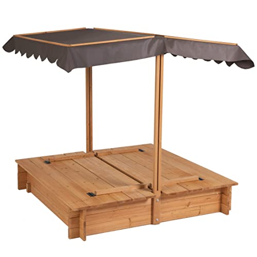 BIRASIL Wood Sandbox with Cover, Sand Box with 2 Bench Seats for Aged 3-8 Years Old, Sand Boxes for Backyard Garden, Sand Pit for Beach Patio Outdoor (Natural Wood, 48 Inch) BIRASIL