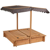 BIRASIL Wood Sandbox with Cover, Sand Box with 2 Bench Seats for Aged 3-8 Years Old, Sand Boxes for Backyard Garden, Sand Pit for Beach Patio Outdoor (Natural Wood, 48 Inch) BIRASIL