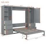 Merax Murphy Bed Queen with Wardrobe, Queen Size Wall Murphy Bed with 5 Drawers and Storage Shelves, No Box Spring Needed, Gray Merax