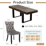 Goujxcy 9-Piece Extendable Dining Table Set for 8, 63-78 Inch Rustic Brown Kitchen Table Set with 8 Grey Tufted Chairs Farmhouse Wood Expandable Dining Room Table Set 8 for Kitchen Dining Goujxcy