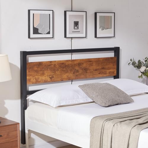 Rustic Solid Wood Full Size Headboard with Metal Frame - Kingfun - WoodArtSupply