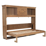 Merax Farmhouse Wood Murphy Bed with Charging Station, Modern Wall Bed with Top Cabinet & Drawer, No Box Spring Needed/Space Saving, Twin, Wood Color Merax