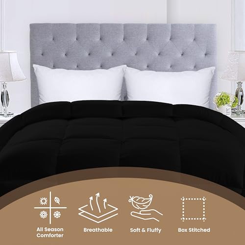 Utopia Bedding Comforters Twin Size, All Season Duvet Insert, Down Alternative Box Stitched Bed Comforter with Corner Tabs, Machine Washable (Black) Utopia Bedding