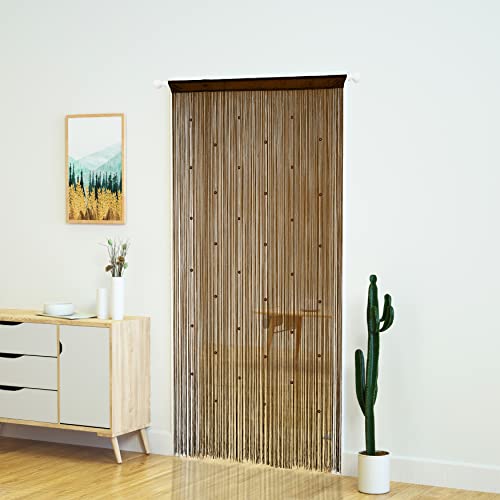 YaoYue Beaded Curtain Door String Curtains for Doorway Tassels Beads Hanging Fringe Hippie Room Divider Window Hallway Entrance Wall Closet Bedroom Privacy Decor (39×79in/100×200cm, Coffee) YaoYue