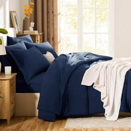CozyLux Full Size Comforter Sets Navy Blue - 7 Pieces Bed in a Bag Full, Oeko-Tex Certified Bed Set, All Season Soft Bedding Set with Down Alternative Comforter, Sheets, Pillowcases & Pillow Shams CozyLux