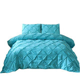 Feelyou King Duvet Cover Set Pinch Pleated Bedding Sets Aqua Blue Microfiber Polyester Pintuck Tufted Comforter Cover with 2 Pillow Shams Luxury Solid Geometric, 3 Pieces Feelyou