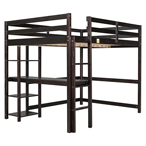 Bellemave Full Size Loft Bed with Desk and Storage Shelves for Kids - Espresso - WoodArtSupply