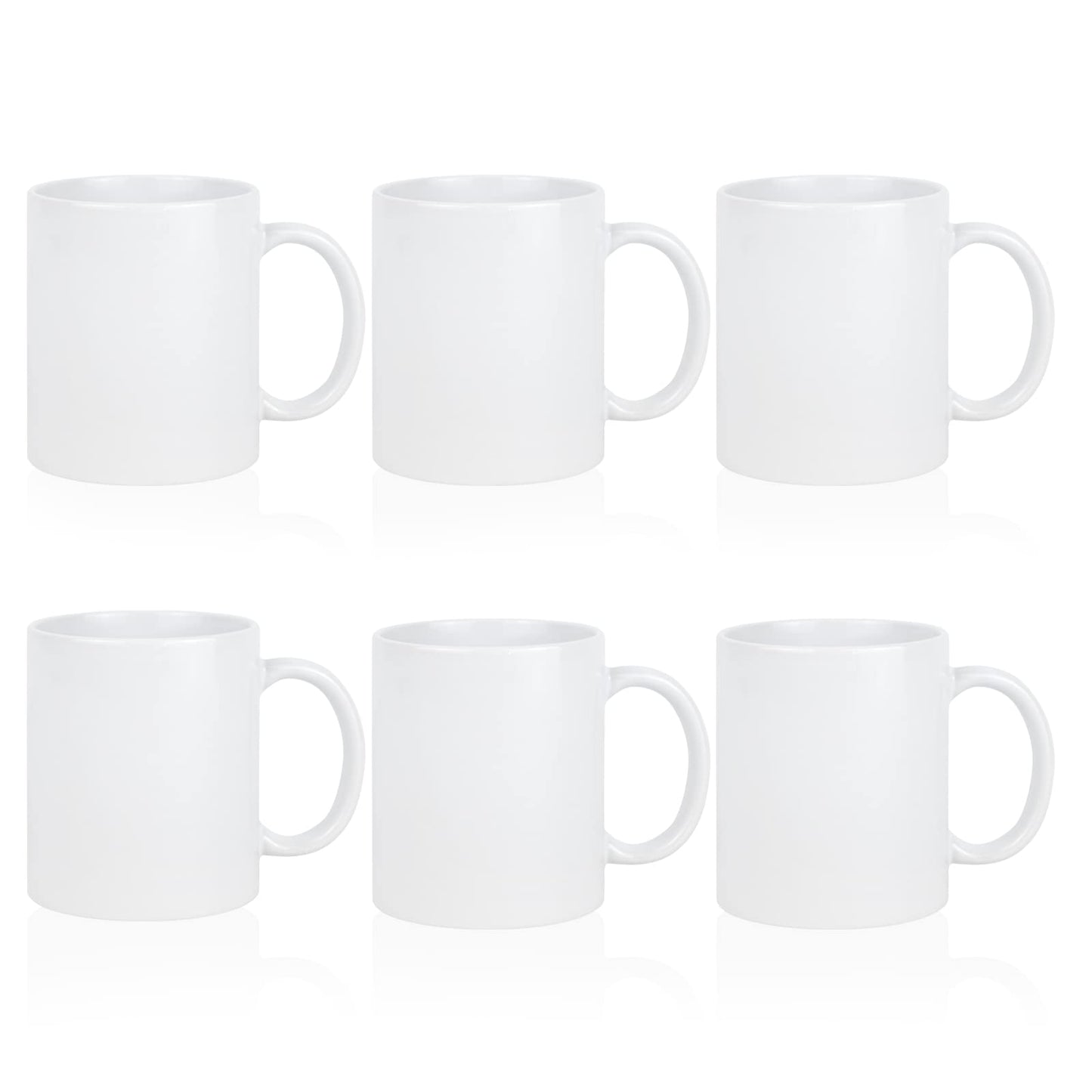 MAIKESUB Sublimation Blank Ceramic Coffee Mugs Set of 6 Pcs White Mugs 11 oz Porcelain Espresso Cups Sublimation Mugs Blank DIY for Coffee Soup Tea Milk Latte Hot Cocoa etc