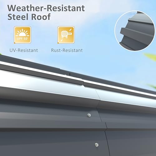 MUPATER Outdoor Carport Canopy 10' x 15', Metal Carport Tent Heavy Duty, Garage Car Shelter Shade with Metal Roof, Frame and Bolts for Car, Truck and Boat, Grey and Silver MUPATER