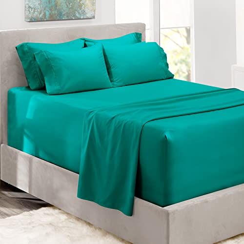 Hearth & Harbor Extra Deep Pocket Queen Sheets Sets - Fits Mattress 18-24 Inches Deep - Extra Deep Pocket Sheets - 6 Piece Queen Size - Teal Hearth & Harbor
