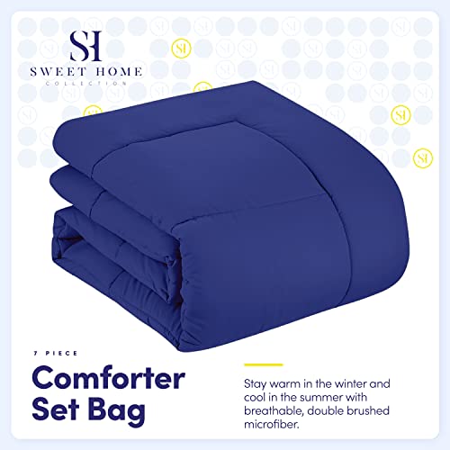 Sweet Home Collection 5 Piece Comforter Set Bag Solid Color All Season Soft Down Alternative Blanket & Luxurious Microfiber Bed Sheets, Royal Blue, Twin Sweet Home Collection