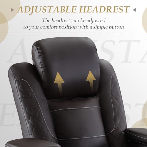 TUNYI Home Theater Recliner Chair - Power Recliner Sofa Chair with Adjustable Headrest Faux Leather Reclining Chair with USB/Storage/LED Light/Cup Holder (Brown, 1 PC)