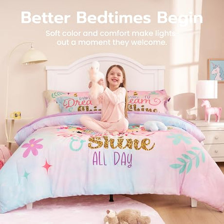 Joiedomi Kid Twin Comforter Set 5 Piece Unicorn Bedding Set for Boys Girls Super Soft Microfiber Bed in a Bag with Comforter Sheets Pillowcase Sham Joiedomi