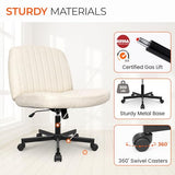 Orange Factory Criss Cross Chair Wheels Wide Cross Legged Office Desk Vanity Chair Comfy Fabric Armless Adjustable Swivel for Home Computer Task (Beige) Orange Factory